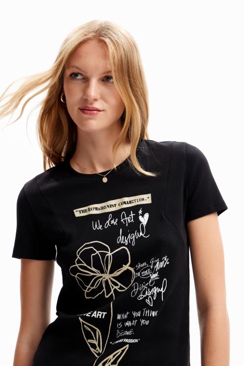 oblačila NFXLT121 ženske Desigual majica s cvetličnim sporočilom