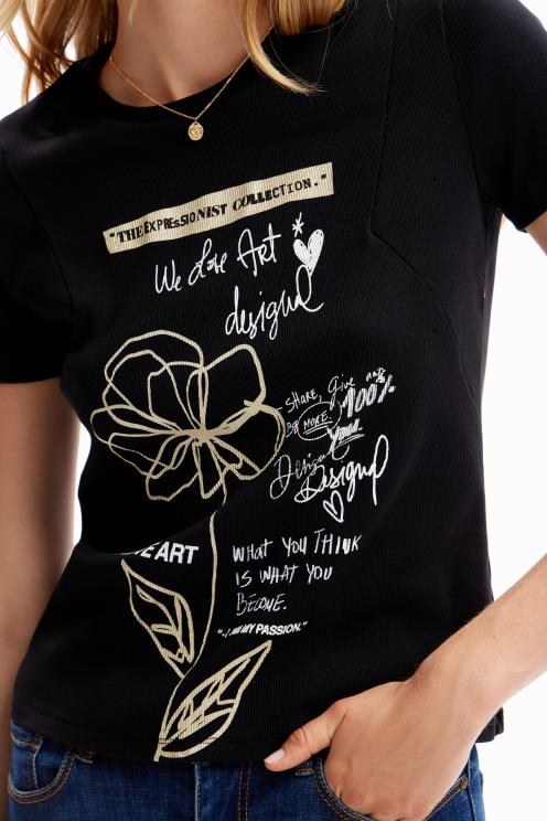 oblačila NFXLT121 ženske Desigual majica s cvetličnim sporočilom
