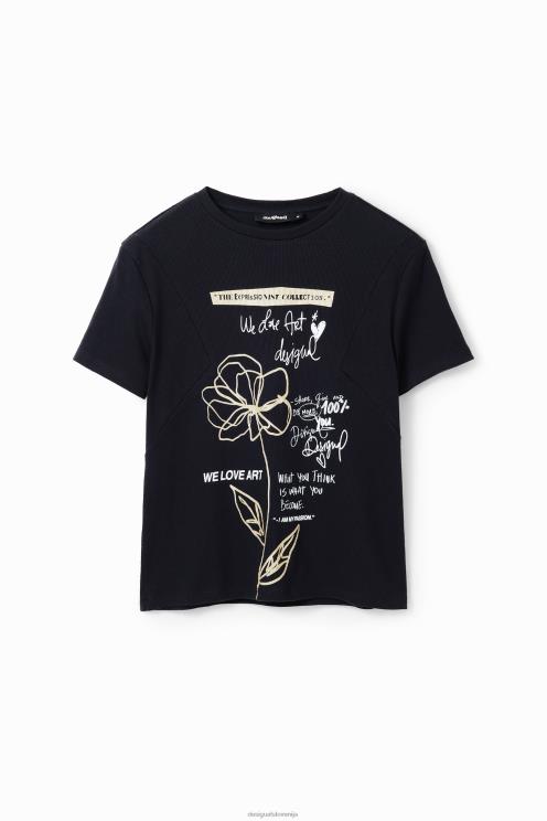 oblačila NFXLT121 ženske Desigual majica s cvetličnim sporočilom