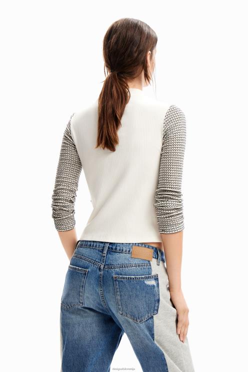 oblačila NFXLT122 ženske Desigual ozka črtasta patchwork majica s kratkimi rokavi