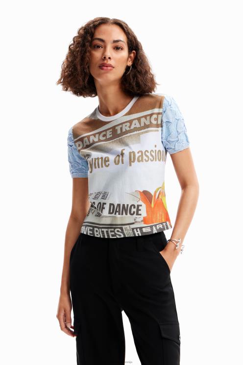 oblačila NFXLT123 ženske Desigual teksturirana časopisna majica s kratkimi rokavi