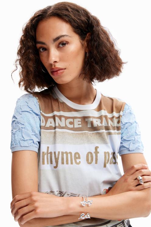 oblačila NFXLT123 ženske Desigual teksturirana časopisna majica s kratkimi rokavi