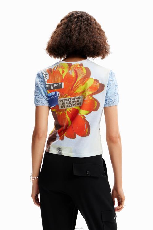 oblačila NFXLT123 ženske Desigual teksturirana časopisna majica s kratkimi rokavi