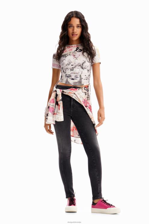 oblačila NFXLT183 ženske Desigual tanka nabrana časopisna majica