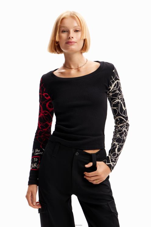 oblačila NFXLT204 ženske Desigual rebrasta majica s čopičem