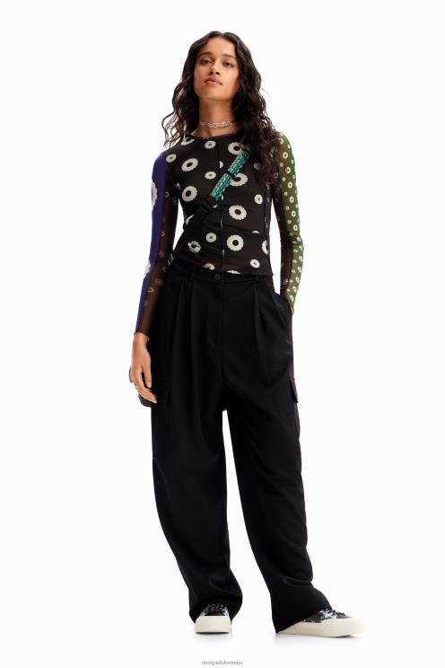 oblačila NFXLT279 ženske Desigual majica s kratkimi rokavi iz denima iz patchwork tila