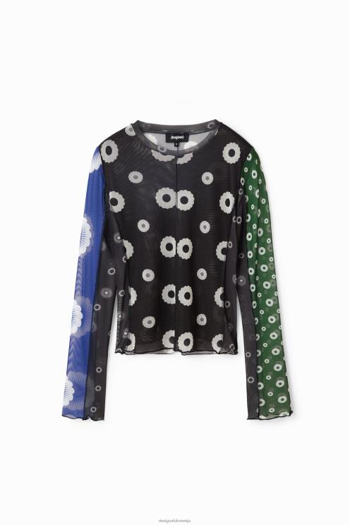 oblačila NFXLT279 ženske Desigual majica s kratkimi rokavi iz denima iz patchwork tila