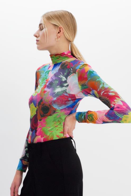 oblačila NFXLT284 ženske Desigual ozka majica s cvetličnimi motivi