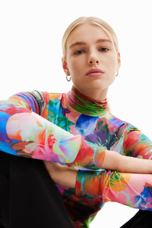 oblačila NFXLT284 ženske Desigual ozka majica s cvetličnimi motivi