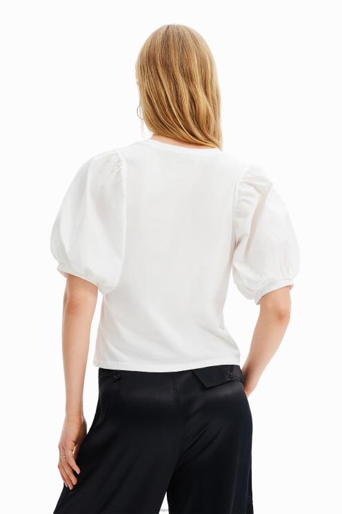 oblačila NFXLT298 ženske Desigual majica s sporočilom na napihnjene rokave