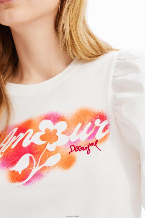 oblačila NFXLT298 ženske Desigual majica s sporočilom na napihnjene rokave