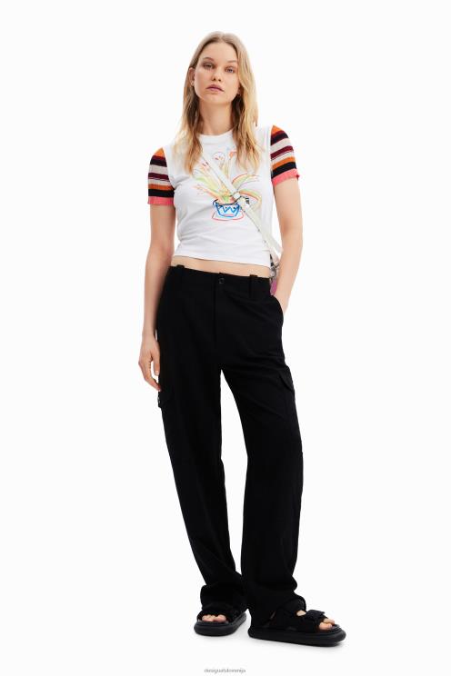 oblačila NFXLT389 ženske Desigual pletena črtasta majica s kratkimi rokavi