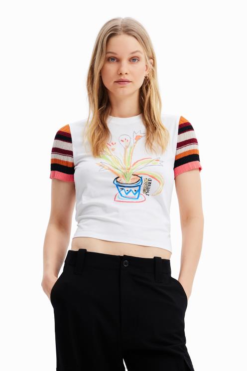 oblačila NFXLT389 ženske Desigual pletena črtasta majica s kratkimi rokavi