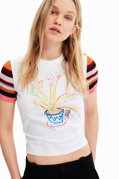 oblačila NFXLT389 ženske Desigual pletena črtasta majica s kratkimi rokavi