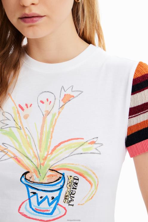 oblačila NFXLT389 ženske Desigual pletena črtasta majica s kratkimi rokavi