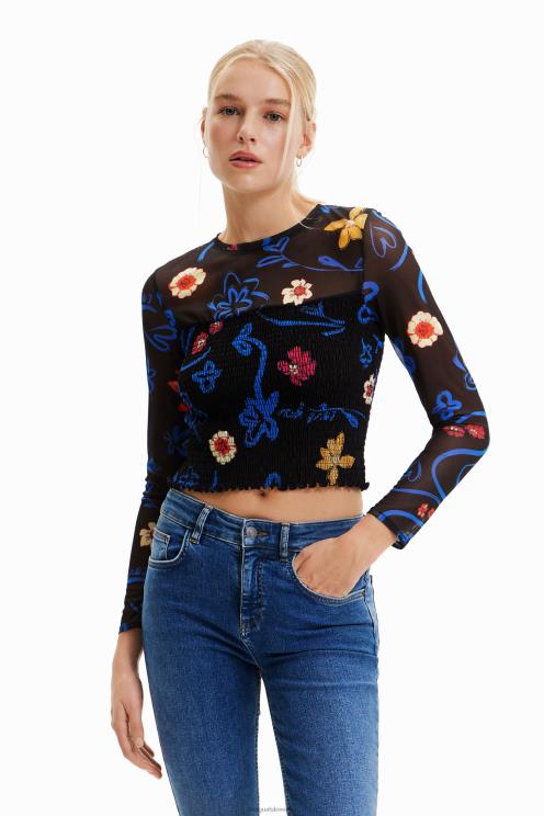 oblačila NFXLT594 ženske Desigual kratka ozka majica s cvetličnimi motivi