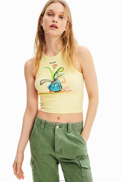 oblačila NFXLT752 ženske Desigual tanka rebrasta ilustracijska majica