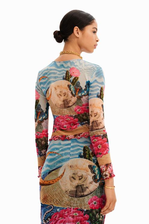 oblačila NFXLT847 ženske Desigual kratka tanka fantazijska majica