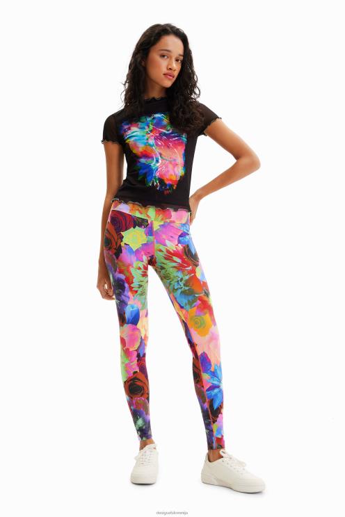 oblačila NFXLT848 ženske Desigual ozka majica s cvetličnimi motivi iz tila