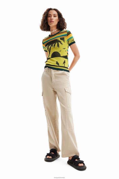 oblačila NFXLT889 ženske Desigual pletena pokrajinska majica s kratkimi rokavi