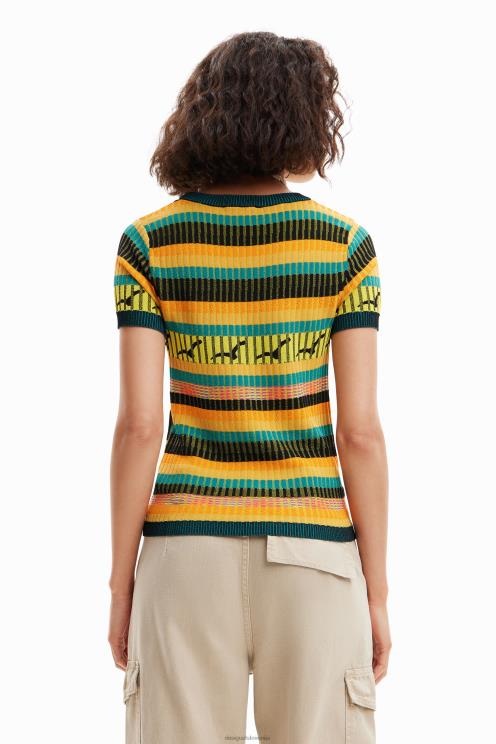 oblačila NFXLT889 ženske Desigual pletena pokrajinska majica s kratkimi rokavi