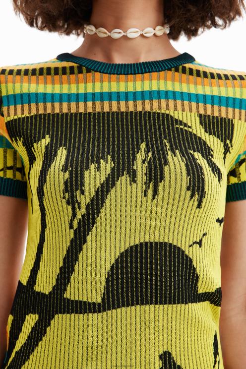 oblačila NFXLT889 ženske Desigual pletena pokrajinska majica s kratkimi rokavi