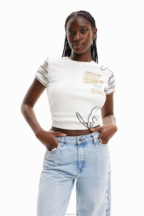 oblačila NFXLT911 ženske Desigual teksturirana pletena majica s kratkimi rokavi