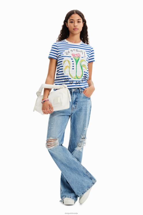 oblačila NFXLT951 ženske Desigual črtasta umetniška majica s kratkimi rokavi