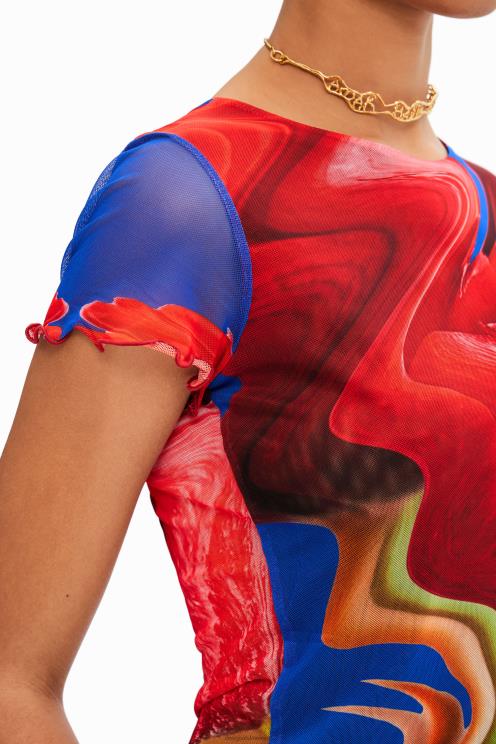 oblačila NFXLT959 ženske Desigual kratka majica iz marmoriranega tila