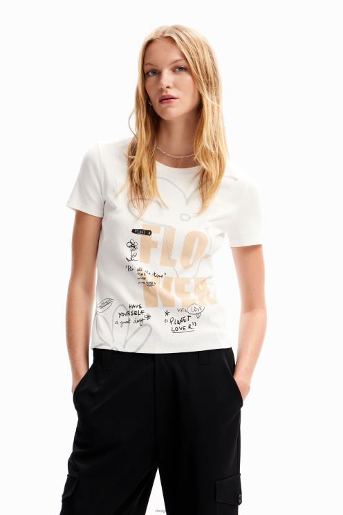 oblačila NFXLT95 ženske Desigual majica s cvetličnim sporočilom