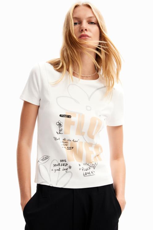 oblačila NFXLT95 ženske Desigual majica s cvetličnim sporočilom