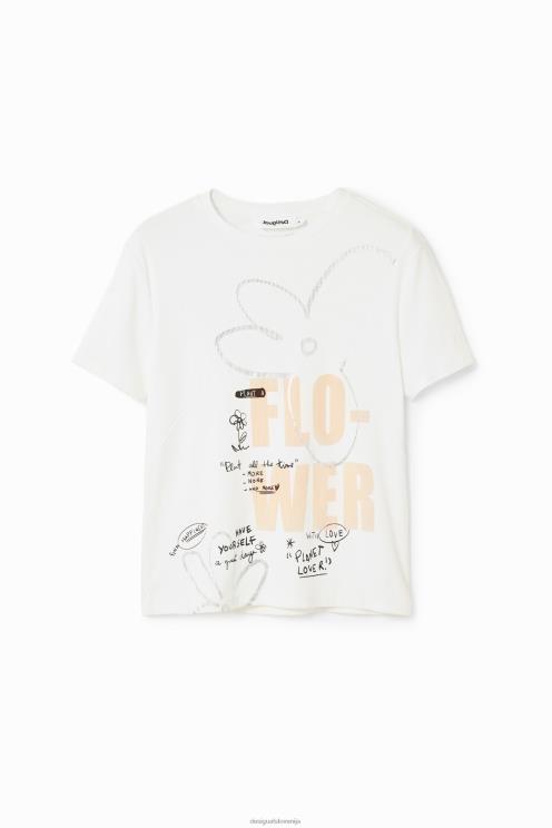 oblačila NFXLT95 ženske Desigual majica s cvetličnim sporočilom