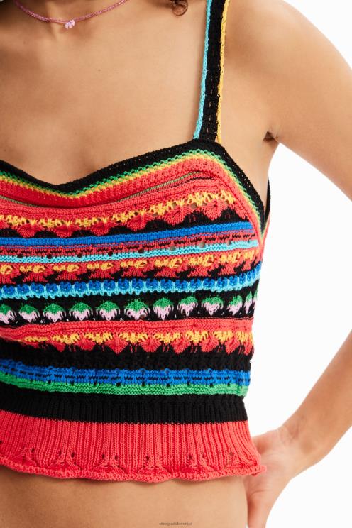 oblačila NFXLT970 ženske Desigual kratek kvačkan top z naramnicami