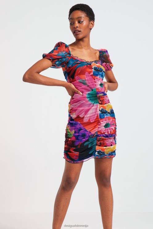 oblačila NFXLT1063 ženske Desigual obleka s cvetličnimi naborki