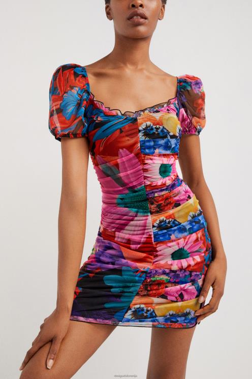 oblačila NFXLT1063 ženske Desigual obleka s cvetličnimi naborki