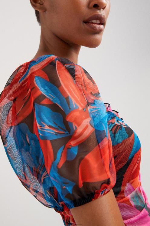 oblačila NFXLT1063 ženske Desigual obleka s cvetličnimi naborki