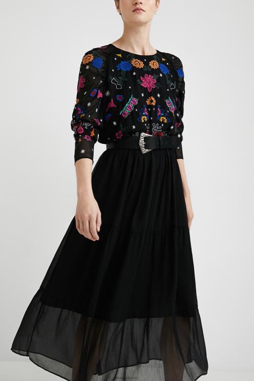 oblačila NFXLT1094 ženske Desigual midi obleka iz tila