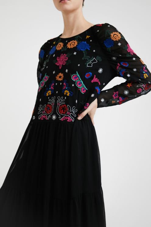 oblačila NFXLT1094 ženske Desigual midi obleka iz tila