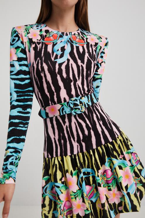 oblačila NFXLT1126 ženske Desigual zebrasta ozka kratka obleka