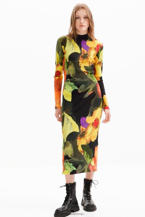 oblačila NFXLT1138 ženske Desigual tanka midi obleka s cvetličnim motivom