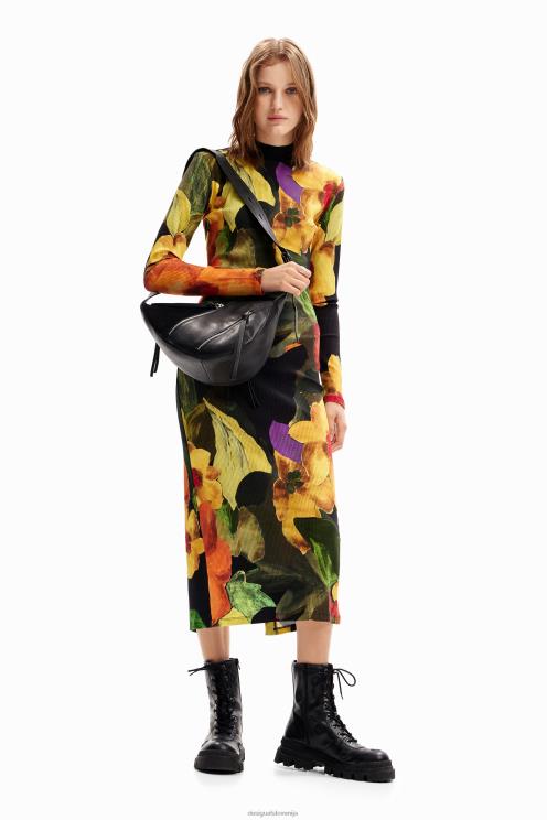 oblačila NFXLT1138 ženske Desigual tanka midi obleka s cvetličnim motivom