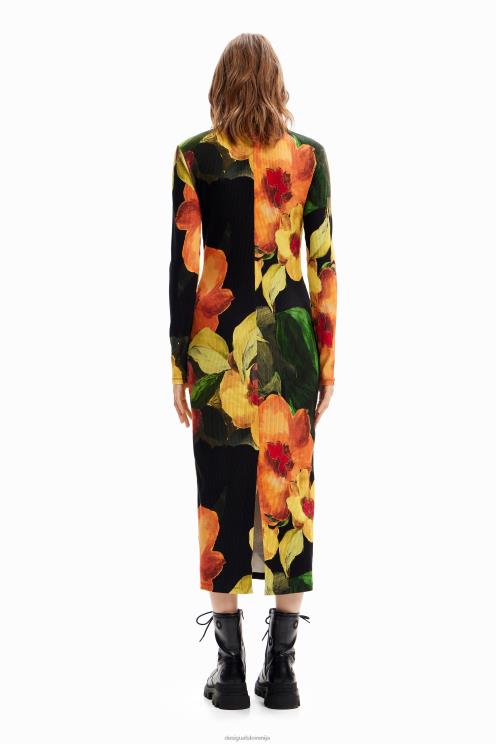 oblačila NFXLT1138 ženske Desigual tanka midi obleka s cvetličnim motivom