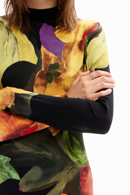 oblačila NFXLT1138 ženske Desigual tanka midi obleka s cvetličnim motivom