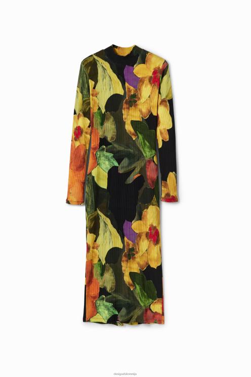 oblačila NFXLT1138 ženske Desigual tanka midi obleka s cvetličnim motivom