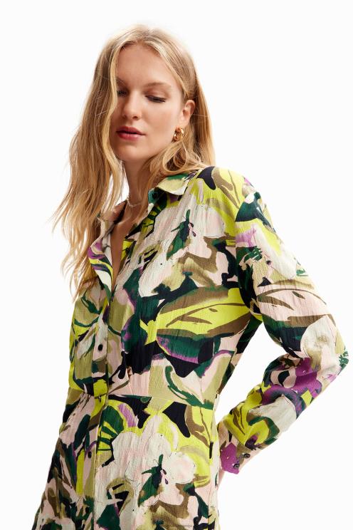 oblačila NFXLT158 ženske Desigual kratka cvetlična srajčna obleka