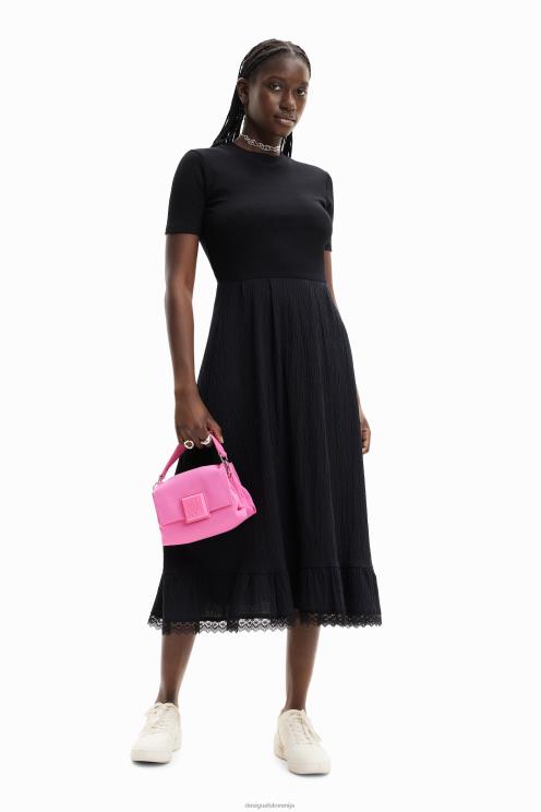 oblačila NFXLT309 ženske Desigual kombinacija teksturirane midi obleke