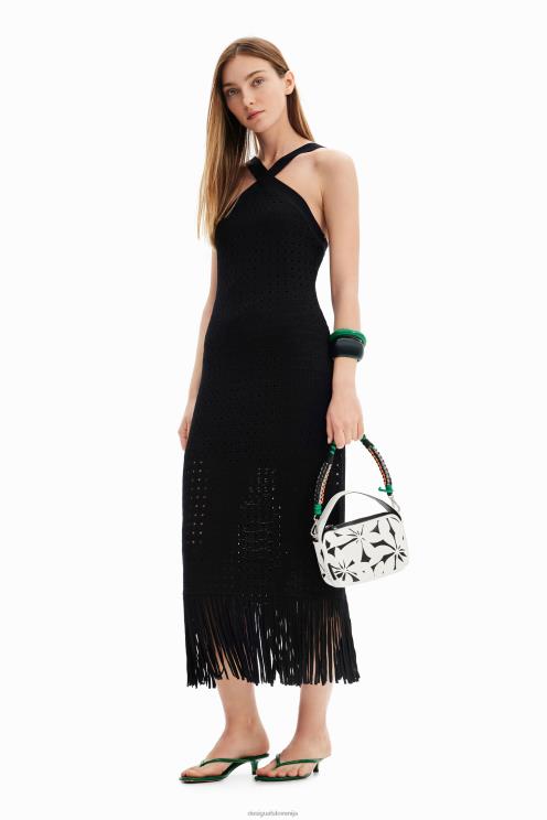 oblačila NFXLT326 ženske Desigual midi obleka z resicami