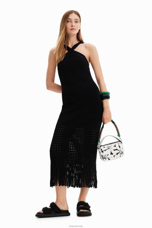 oblačila NFXLT326 ženske Desigual midi obleka z resicami