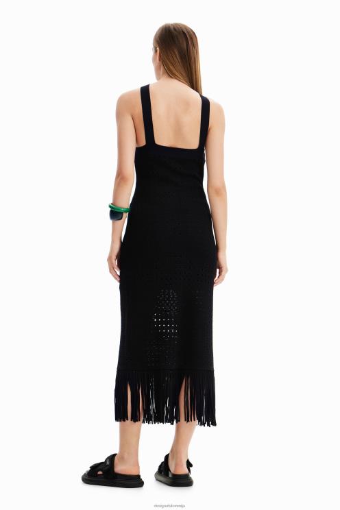 oblačila NFXLT326 ženske Desigual midi obleka z resicami