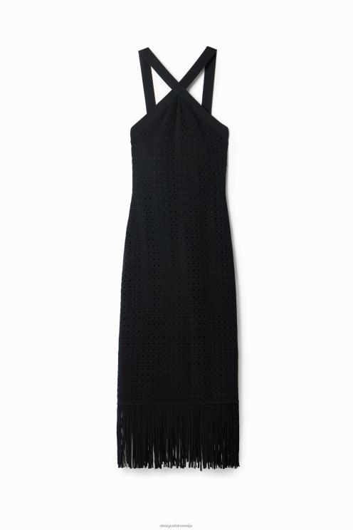 oblačila NFXLT326 ženske Desigual midi obleka z resicami